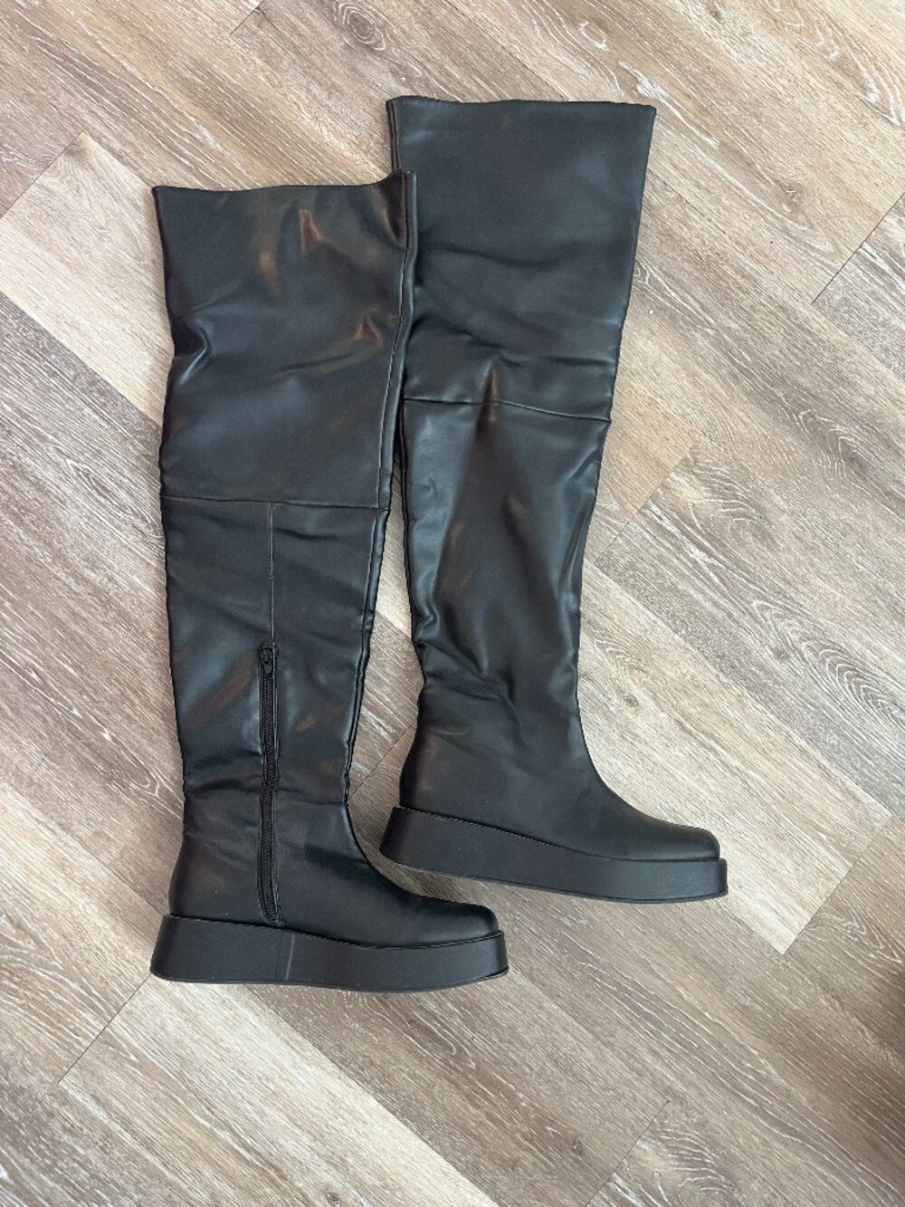 Thigh High Over the Knee Black Minimalist Platform Boots